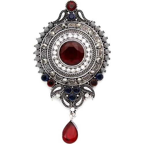 Sunspicems Vintage Turkish Crystal Flower Brooch Pins Retro Gold Silver Color Round Crown Broches Brooches Scarf Lapel Jewelry
