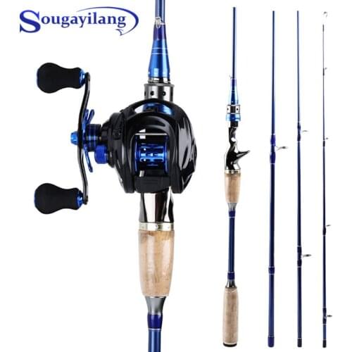 Sougayilang 2.1M 2.4M Fishing Rods Combos Portable Carbon Fiber Casting Fishing Rod and 7.0:1 High Speed Baitcasting Reel Set