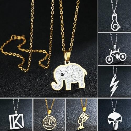 Vintage Stainless Steel Necklace Gold Color Round Pendant Necklace For Men Female Wedding Jewelry Gift Collar Dropshipping