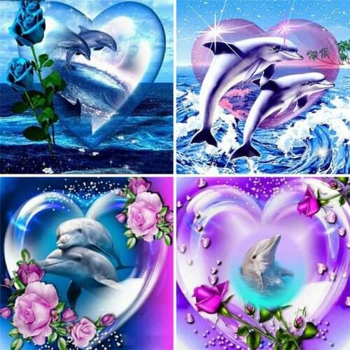 Yumeart Square Diamond Painting Cross Stitch Dolphin 5D DIY Diamond Embroidery Rose Picture Mosaic Heart Rhinestones Handicrafts