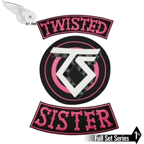 TWISTED SISTER Biker Motorcycle Rider Embroidered Iron On Back of Jacket Patch Black twill fabric DIY Eco-Friendly Free Shipping
