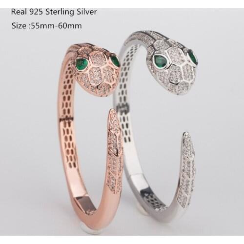 Luxury Classic Women Jewelry Bangle Vivid Snake Real 925 Sterling Silver Party Wedding Bangle for Women Bridal Trend Bracelets