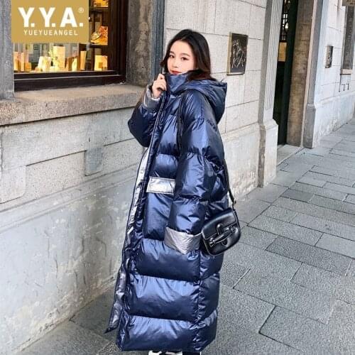 Winter Women Oversized Long Parka Hoody Thick Warm Overcoat New Bright Casual Loose Fit Ladies Windproof Jacket Outerwear Coats