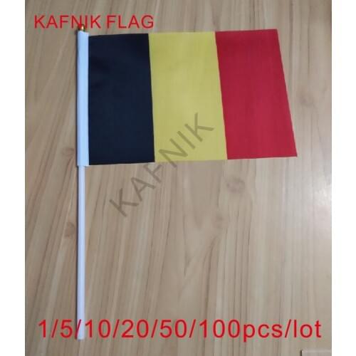 KAFNIK ,10/20/50/100pcs Belgium hand flag with flagpole 8# polyester banner Belgium small flag Belgium