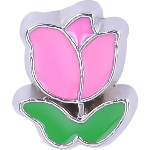 F270 Wholesale 20pcs Enamel Pink Flower Lover Gifts Charms Fit Living Memory Lockets Pendant Jewelry