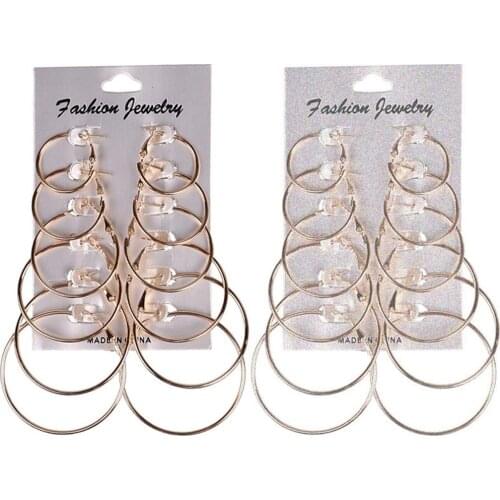 6Pcs/Set Fashion Unisex Metal Geometric Hoop Earrings Jewelry Accessories Gifts