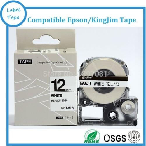Free shipping 3 PK/LOT kingjim tape 12mm black on white SS12KW / LC-4WBN / LC-4WBN9 label tape for LW300 and LW400