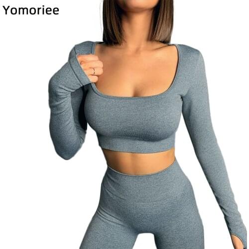 Seamless Knitting Yoga Suit Long Sleeve Shirts Pants Sexy Sports Tight Running Fitness Suit Women Clothing 2 Piece Sets Outfits