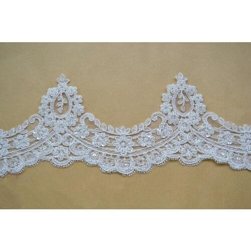 Beaded wide scallop lace trim flowers lace Boarder Trimwedding dress hem with beading DIY Veil Trim 10 Yards