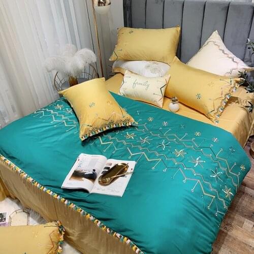 Bohemian embroidered fringed Quilt Set with pure cotton bedding 60 thread count cotton satin four piece set of c