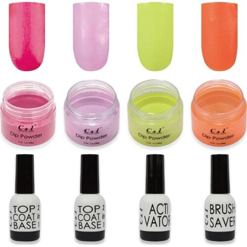 C & I Dip Powder Nail Colors & Liquids Set, 4 colors and 4 liquids, Gel Nail Effect Colors, N.W. 28 g 4 pcs & 15 ml 4 pcs