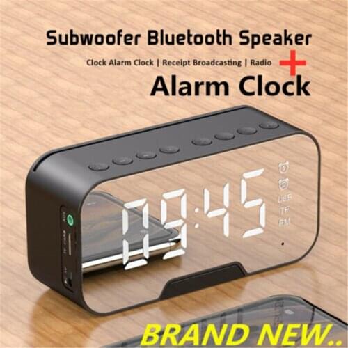 Mirror LED Display Digital Alarm Clock With Wireless Bluetooth Speaker MP3 FM RadioTF Built-in Microphone Hands-free Subwoofer
