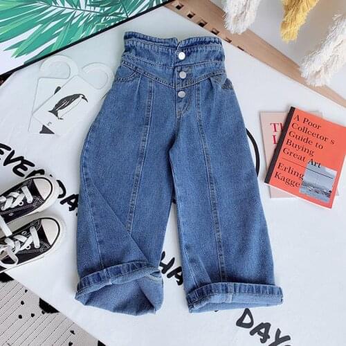 Kids Girls Jeans Trousers New Childrens Baby Fashion Straight-leg Pants High-waist Denim Wide-leg Pants For Teenagers 3-11Y