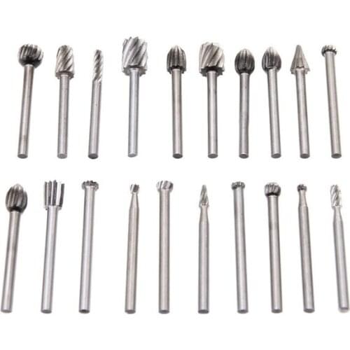 20Pcs HSS Routing Router Bits Burr Rotary Tools 1/8" 3mm Shank For Proxxon Dremel Rotary Tool Carving, Engraving, Drilling