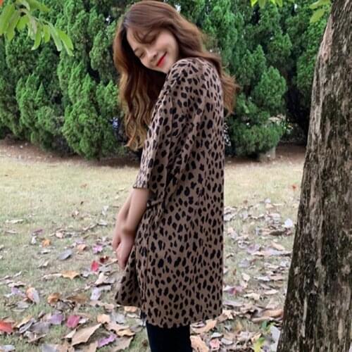 Korean Style Mid Length Harajuku Style Leopard Loose Short Sleeve T Shirt Schoolgirl Casual Top Bottoming Shirt