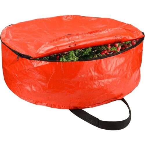 Artificial Wreath Storage Bag Round Oxford Fabric PE Handles Red Dirt-resistant 76*20cm Waterproof Garland Holiday Container