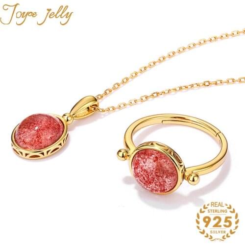 JoyceJelly classic 925 Sterling Silver Women Jewelry Set With Pink Strawberry Crystal Gemstones Women Party Wholesale Gifts