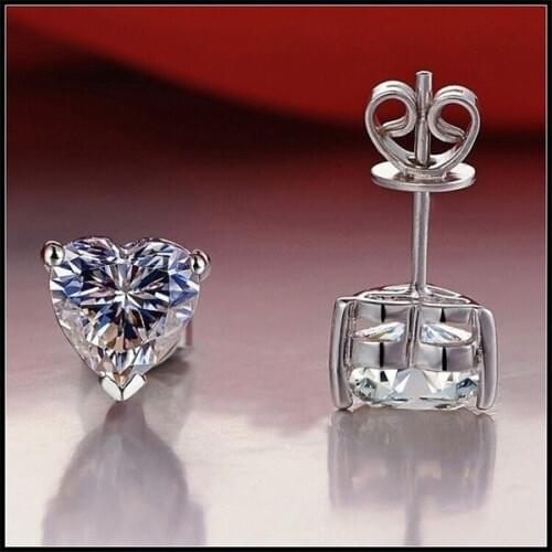 Classic Hearts & Arrows 925 Sterling Silver Stud Earrings Delicate Zircon Romantic Bridal Wedding Earring for Women