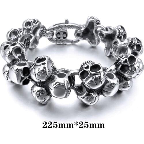 Cool Mens Possess Jewelty Stainless Steel Bracelet Skull Cross Gothic Trendy Bracelet Size Length 22 mm Width 225 mm