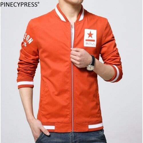 100% Cotton Man Jacket Casual Baseball Zipper Pockets Navy Orange Khaki Outwear Male Rips Fashion Autumn Spring Men Jackets
