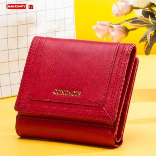 Fashion Korean Leather Womens Wallet Tri-fold Short Leather Female Small Card Holder Wallets Coin Purses Ladies
