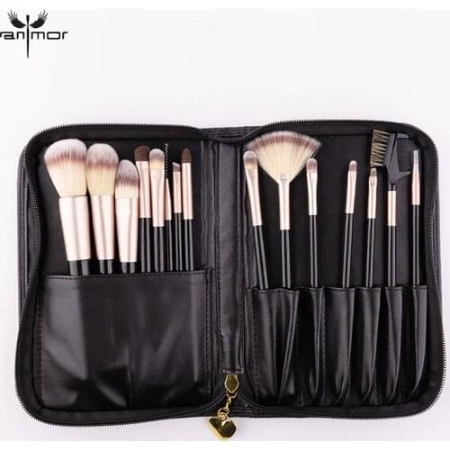 Anmor 15PCS Professional Makeup Brushes Set Portable Foundation Eyeshadow Cosmetic Bag Travel Make Up brush pinceaux maquillage