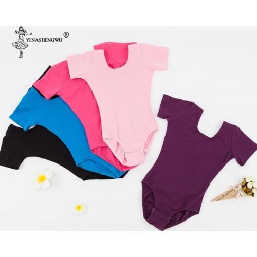 Cheap Girls' Team Basic Short Sleeve Leotard Ballet Dance Clothing Gymnastics Suit Pink Black Royal Blue 110-170cm Kids Leotard