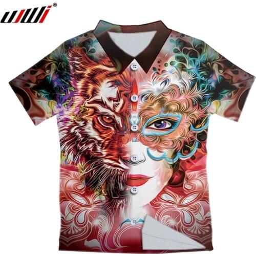 UJWI Masked 3D New Button Shirt Mysterious Button Tee Print Summer Tops Casual Short Sleeve Streetwear Beauty Dropship 5XL