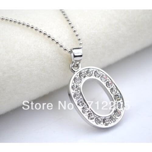 5pcs a lot rhodium plating with Crystal number "O" Digital pendant necklaces (A000)