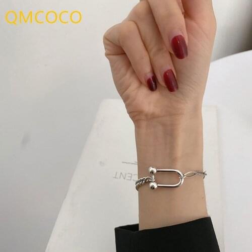 QMCOCO 925 Silver U-Shape Round Bead Geometry Bracelet Women Punk Trendy Vintage Classic Creativity Design Party Gifts For Girl
