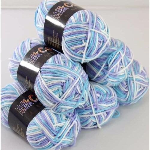Sale 6ballsx50g Soft Cotton Baby Yarn New Hand-dyed Wool Socks Scarf Knitting yarn Blue Purple Mixed 2075-09-6