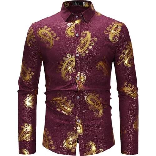 Fashion Vintage Shirts For Men British Flower Printed Mens Casual Shirts Long Sleeve European and American Style Men Shirt A402