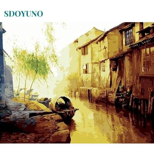 SDOYUNO 60x75cm Oil Painting By Numbers Kits Scenery DIY Pictures By Numbers On Canvas Handpaint Frameless Landscape Home Decor