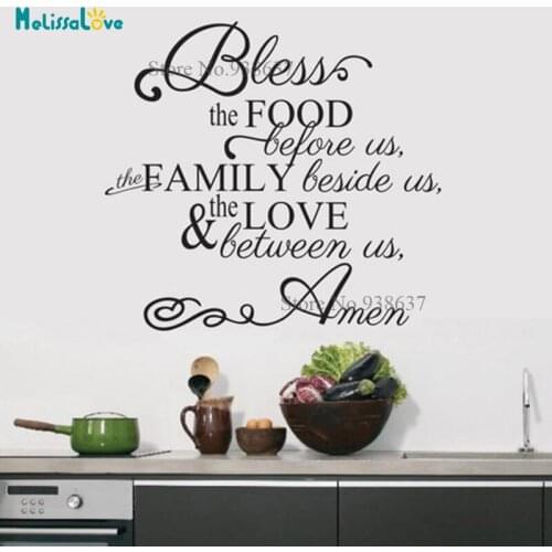 Bless the Food Quote Wall Decal Family Sticker Dining Room Kitchen Restauran Decor Removable Vinyl Decoration Wallpaper B904