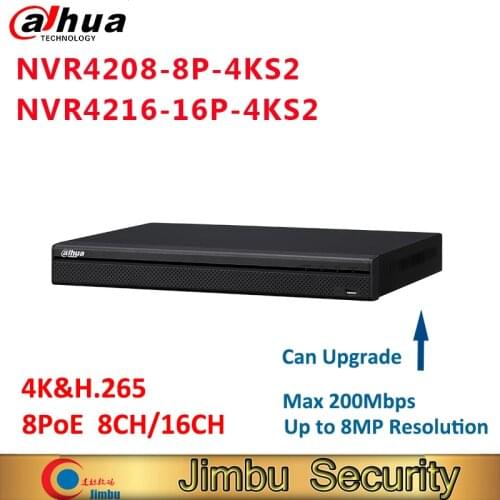Dahua H.265 4K NVR NVR4208-8P-4KS2 NVR4216-16P-4KS2 8ch 16ch 8 Poe port video recorder Up to 8MP Resolution cctv security system