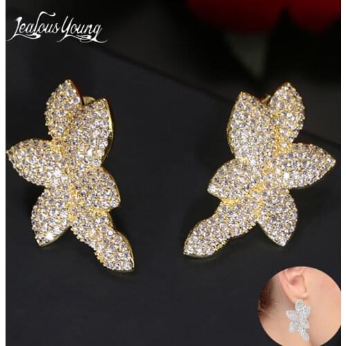 Famous Design Luxury Geometry Leaf Cubic Zirconia Wedding Earrings for Women Silver Color Crystal Drop Earrings Fashion Jewelry