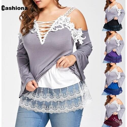 Sexy Women Clothing 2021 New Patchwork Lace Shirt Hollow Out Sleeve Blouse Oversized 4xl Ladies Top Streetwear Casual Pullovers