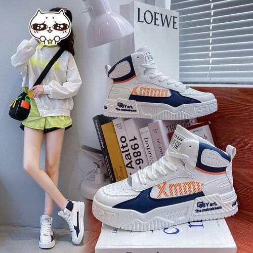 New ins trendy high top small white shoes womens Korean version street shooting students' running leisure board shoes women