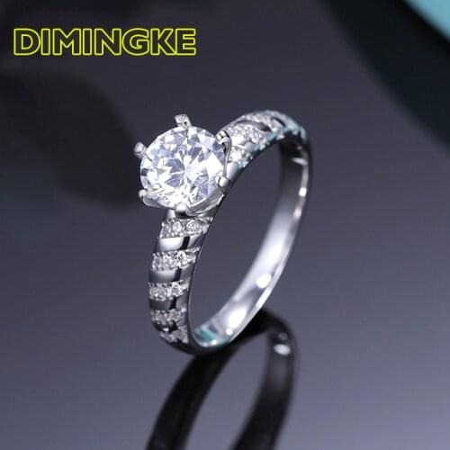 DIMINGKE 1CT 6.5MM D Color Moissanite Ring Passed Diamond Test 100%-S925 Sterling Silver Womens Wedding Party Jewelry