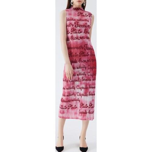 2021 summer woman skinny dress issey miyake pleated print niche design folda printed jacket sexy long skirt