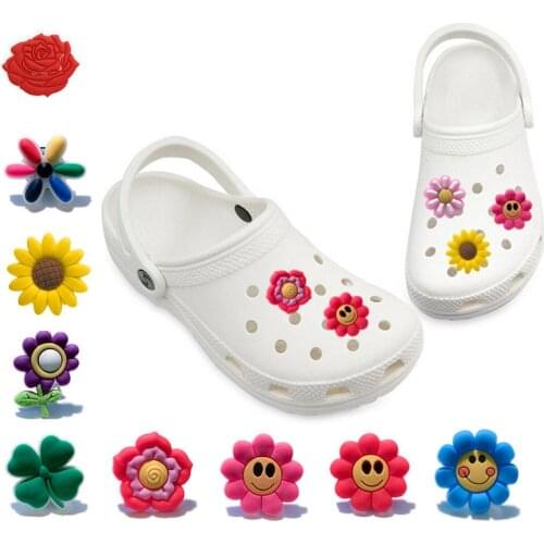 1-5pcs Sweet Flowers Clover Sunflower PVC Shoe Charms Accessories Shoe Decoration Jibz Charms for Bracelets Kids Gift