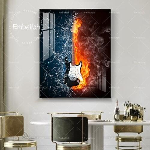 1 Pieces Modern Home Decor Wall Art Posters For Living Room Burning Fire Guitar Music HD Canvas Paintings Pictures