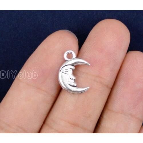 100pcs-Antique Tibetan Silver 2 Sidied Moon Charm Pendant 17x11mm