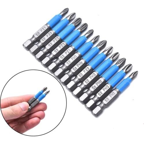 12Pcs/Set Hex Shank PH 50mm Single Side Drills Anti Slip Electric Screwdriver Bits