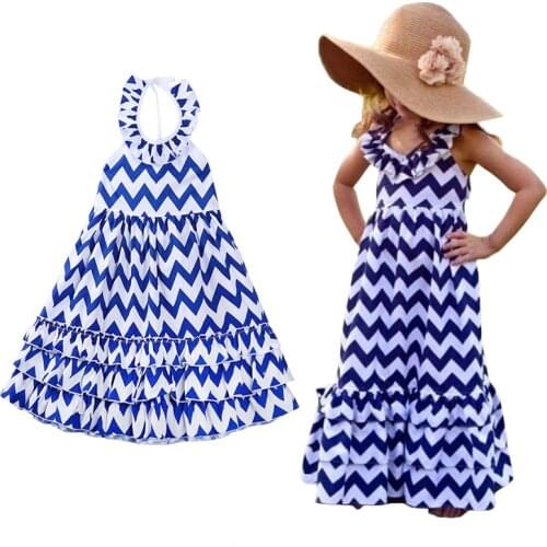 2020 New Fashion 3-10Years Girls Clothing Summer Beach Kid Girls Long Maxi Boho Stripe Dress Cotton Sundress ropa de bebe niña