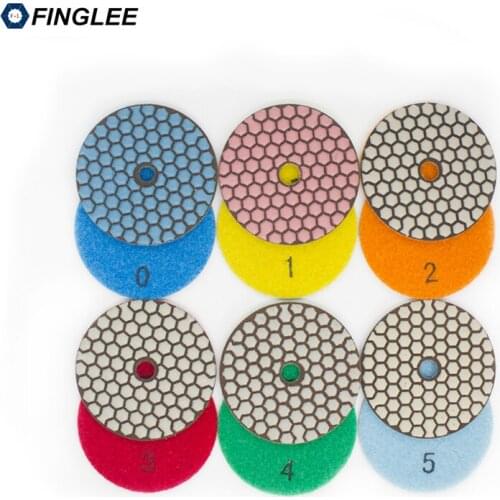 FINGLEE 6pcs/set,3 inch, 4 inches 5 Steps dry Diamond polishing pads Resin flexible polishing pads