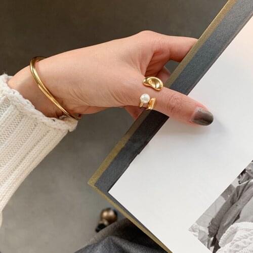 925 sterling silver With 18 K Gold Faux Pearl Floral Rings Women Jewelry Punk Party Designer Club Cocktail Party Japan Korea