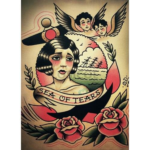 AEA OF TEARS Tattoo Design Manuscript Painting Wall Art Retro Kraft Poster Wall Sticker Barber Shop Home Decor