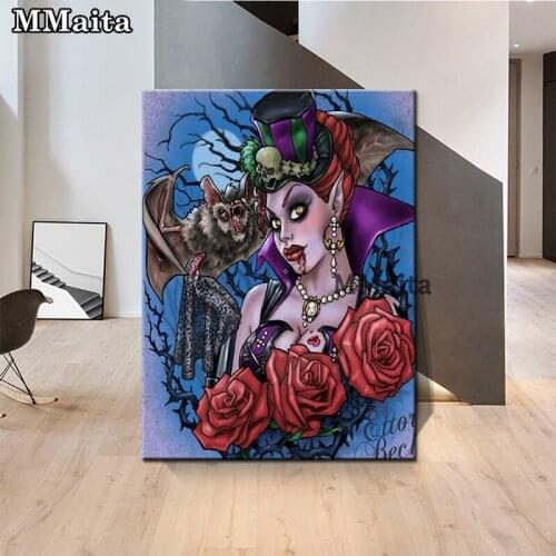 Diamond Bat And Vampire 5d Diy Diamond Painting Crafts Embroidery Cross Stitch Full Square Drill Rhinestone Gothic Woman GG5692