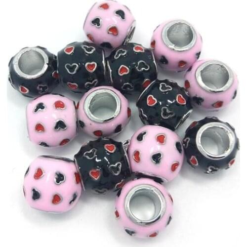 Free Shipping 25pcs 11mm mix black & pink oil-drip alloy Mickey heart design beads fit European pandora charms bracelet DIY